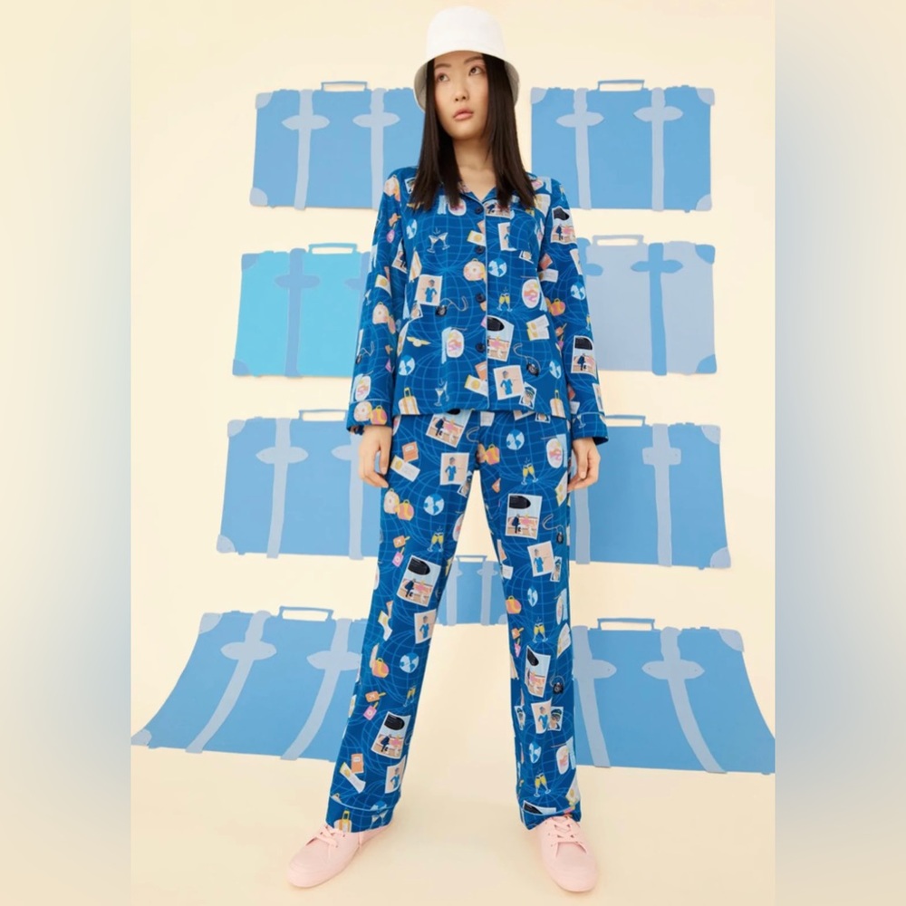 NWT Bedhead Jet Setter Blue Long Sleeve Classic Stretch Jersey PJ Set Sz M & L - Picture 3 of 9